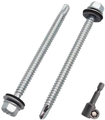 SKIR'CO (40 st) Förzinkade takskruvar 6,3 x 90 mm, sexkantshuvud, DIN 7504-K Självborrande skruvar med EPDM tätningsbrickor