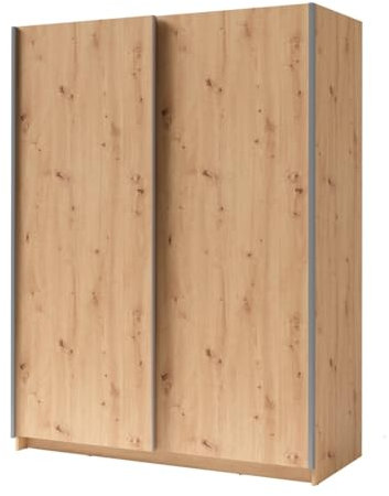 PRICE FACTORY just for you Armoire, Garde Robe GOZU 150 cm Deux Portes coulissantes. Dressing Complet avec penderie et étagères. Coloris chêne Artisan