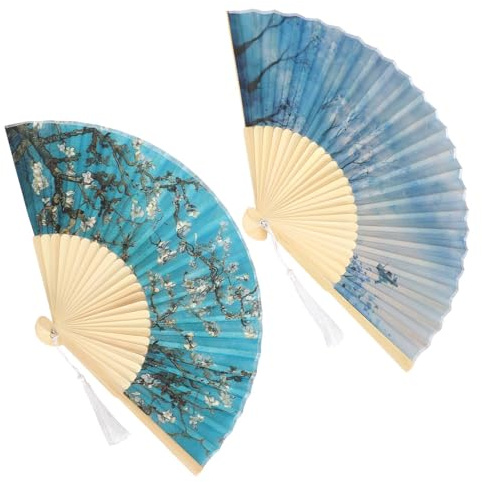 Folding Fan Decoration Weather Painting Paintbrushes Apricot for Blossom for 2Pcs Two Piece Set Fold Up Fan Foldable Fan Decorated Fan Paintbrushes