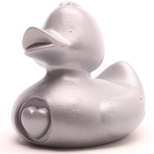 Duckshop I Mein Herz Badeente -Silber - inkl. Quietscheentchen-Schlüsselanhänger im Set I L9cm I Quietscheente I Geschenk für Glück I Geschenk für Liebe