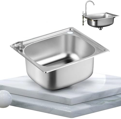 Domhanico piccolo lavello da cucina, vasca singola in acciaio inox, lavello per camper e roulotte, per installazione da incasso, scolapiatti reversibile con clip per tubi di scarico, salvaspazio