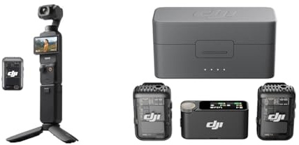 DJI Pack para Creadores Osmo Pocket 3, cámara con CMOS 1'' y 4K/120 fps, estabilización en 3 Ejes & Mic 2 (2 TX + 1 RX + Estuche de Carga), Todo en uno, micrófono inalámbrico, cancelación de Ruido