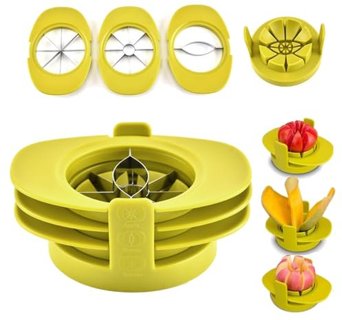 Cortador de frutas, cortador de frutas 4 en 1, cortador de frutas y verduras, cortador de cítricos, cortador de mango, cuñas de tomate, cortador de frutas y verduras de acero inoxidable resistente con