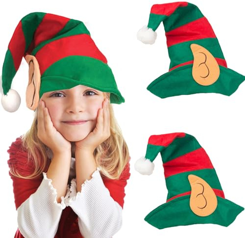 YouXiaor Cappello da Elfo, 2PCS Cappello da Elfo Adulto,Cappello da Elfo di Natale,Divertente Cappello a Righe Lunghe Natale Vestire Accessorio per Bambini Adulti Foto di Vacanza Puntelli Regalo