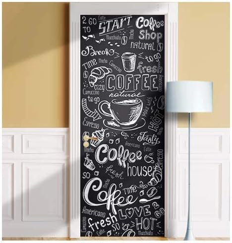 Adesivi per Porte Interne Caffè Adesivo Porta 3D Nero Autoadesiva Carta Parati 90x200 cm Decorazione da Parete Poster Murale per Soggiorno Camera da letto a9257