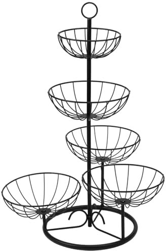 QWORK® Cesto per frutta 5 livelli, portafrutta, portafrutta autoportante in metallo nero, facile da montare, per la cucina