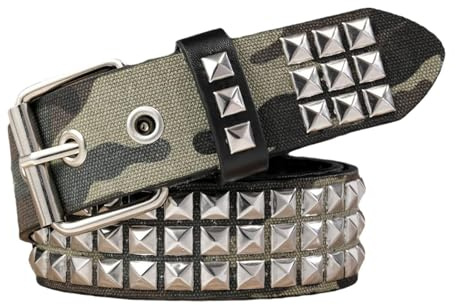 Metall-Nietengürtel für Herren – Gothic-Punk-Rock-Nietengürtel mit hellen Pyramiden-Nieten, Nietengürtel, Rock-Punk-Rock-Gürtel mit hellen Pyramiden-quadratischen Perlen für Herren, mehrfarbig, Refer