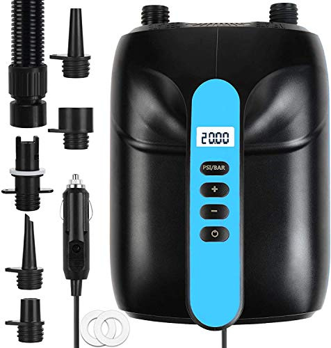 20PSI elektrisk paddelbrädespump, Sup pump elektrisk DC12V, dubbelfas snabb luftpump och automatisk avstängning, lämplig för uppblåsning/utflation stå upp paddelbräda, kajaker, tält, båtar