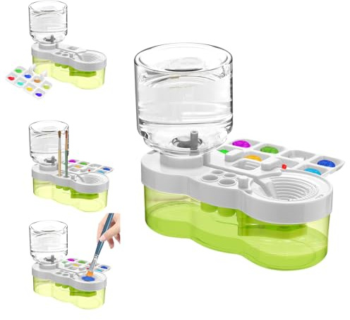 Nettoyeur de pinceaux avec plateau de peinture, 2025 amélioré 6 en 1, rinçage de circulation d'eau avec drain et support de pinceau, fournitures de peinture pour acrylique, aquarelle, peintures à base