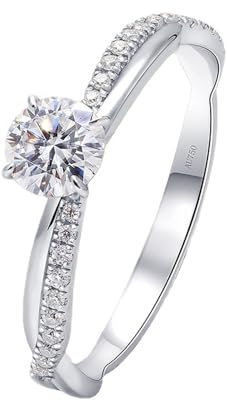 Wycian Damenring Platin, Trauringe Weißgold Damen 14K Moissanit Weißgold 0.5CT Weiß Runde Form Größe 52 (16.6) für Vatertag