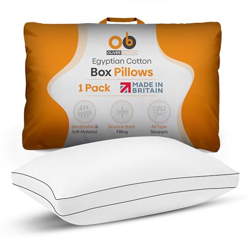 Premium Egyptian Cotton Box Pillows Hotel Quality Pillows for Back Stomach and Side Sleepers Down Alternative Filling Bed Pillow Hypoallergenic Breathable Washable Cover (Pack of 1) (White)