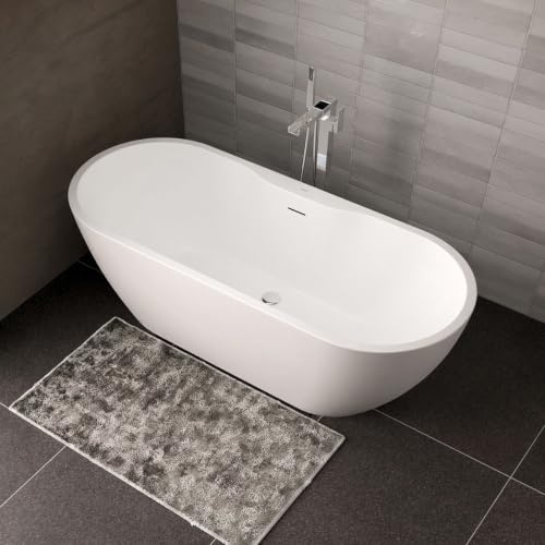 BERNSTEIN - Baignoire îlot ovale Blanc mat Acrylique + Bonde et trop plein, 245L - 180x75x58cm (lxLxH) - ROMA PLUS 2.0
