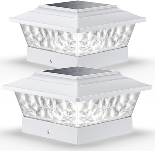 Siedinlar Solar Post Lights Waterproof, 12 LEDs 4 Modes Solar Post Cap Lights for 4x4 5x5 6x6inch Wooden Fence Garden Decking Patio Yard Outdoor Decoration, Easy to Use, (White, 2 Pack)