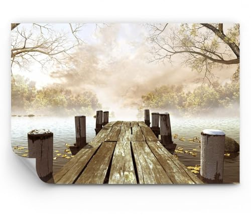 ARTTOR Fotomural 100x70 cm Papel Pintado Paisajes Puentes - 2394 - WF3 | Ilustración Otoño Árboles Premium Canvas Papel pintado de vinilo tejido no tejido Decoración de Pared Salón Moderno ARTTOR