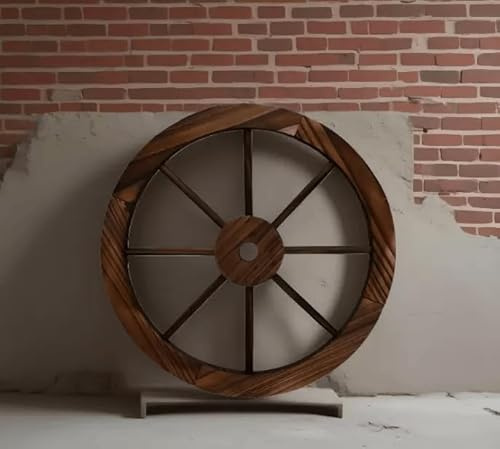 New Burntwood Wagon Wheel 40cm – Rustic Real Wood Garden Wall Decoration | Vintage Outdoor Feature | Traditional Farmhouse Style Ornament for Garden, Patio, or Fence A-73