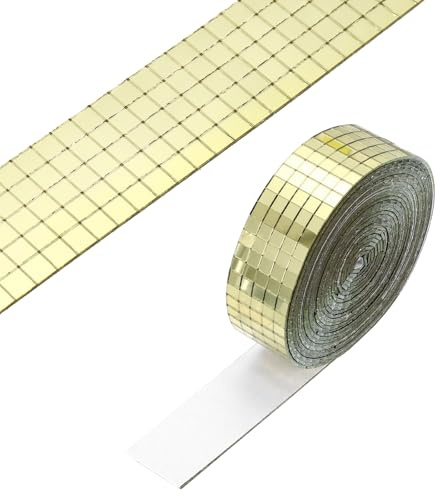 PATIKIL 5x5mm Selbstklebende Spiegel Mosaik Fliesen 3600 Stück Quadratische Mini Glas Mosaik Disco Fliesen Aufkleber Für DIY Bastel Disco Ball Party Deko Gold Ton
