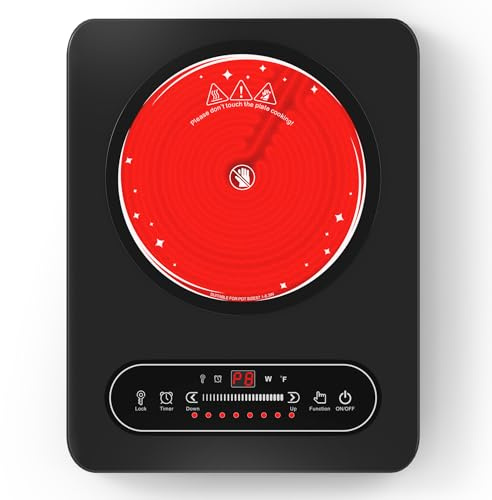 VBGK Vitroceramica Portatil 2000W, Vitro Portátil con Temporizador, 8 Niveles de Potencia, 220V~240V con Enchufe, Placa Eléctrica para Camping Compatible con Todo Tipo de Ollas