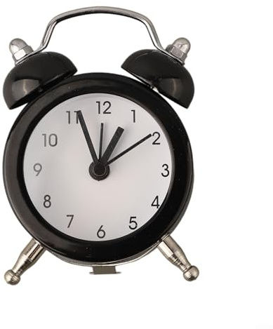 Reloj despertador analógico de cuarzo, clásico, doble campana, metal, mesita de noche, con botón y batería incluida (negro)