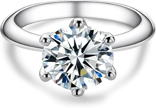 aomoso Anillo para Mujer -2CT Anillo con Diamante Moissanita - con Certificación GRA, Plata de ley 925, Chapado en Oro Blanco de 18 Quilates, Pureza D+ VVS1, Acabado al Plasma. Adecuado para: Bodas