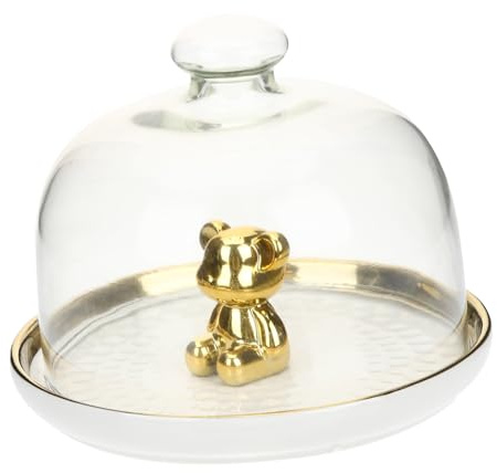 TOYANDONA Plateau à Gâteau Céramique avec Cloche Transparente Plateau Multi-usage pour Desserts Snacks et Pâtisseries pour Maison Fêtes et Service Élégant