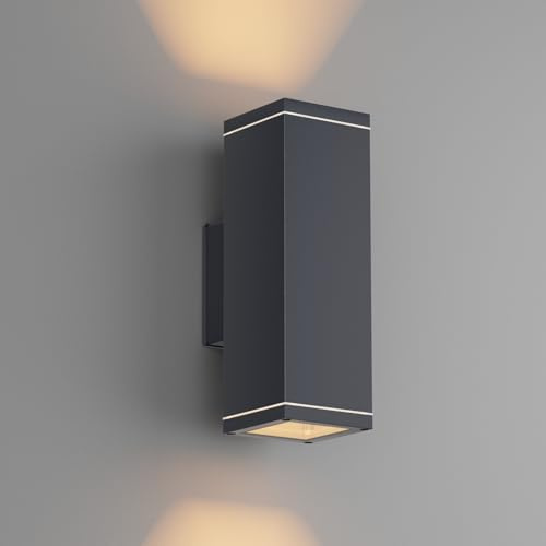 Klighten Wandleuchten GU10 Außen/Innen, IP65 Up and Down Leuchten Aussen, Aluminium Aussenleuchte Außenlampe, Wandlampe für Eingang Terrasse Flur, 26 x 13 cm, ohne Leuchtmittel, Anthrazit