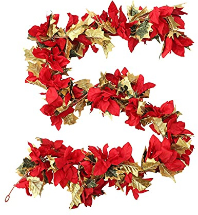 FLXHSA Ornamenti Natalizi con Stella di Natale da 5,2 Piedi, Ghirlanda di Stella di Natale Artificiale con Vite sospesa con Foglie di Agrifoglio Dorate per Feste di Natale, Decorazioni per ghirlande