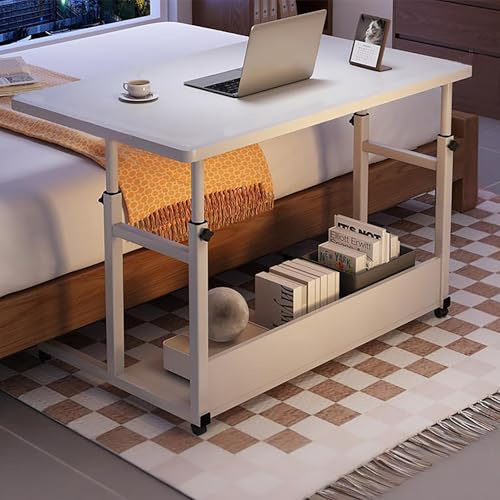 ZYZSY Überbetttisch mobiler Betttisch mit 4 Rollen (2 mit Bremsen), Laptoptisch höhenverstellbar 63-85cm, Mobiler Schreibtisch Pflegetisch für Tägliche Entspannungsarbeit(White,80 * 50cm/31 * 20in)