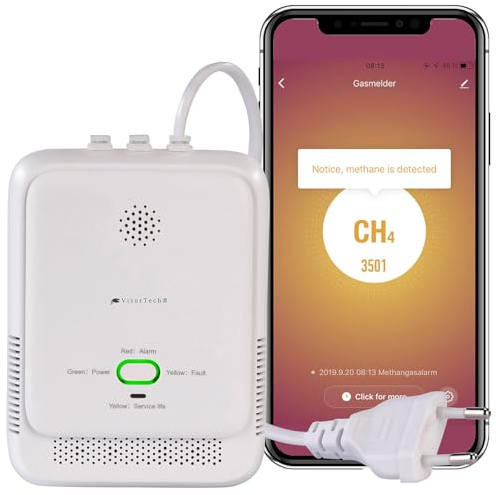 VisorTech Multigasmelder: Smarter Multi-Gasmelder für haushaltsübliche Gase, WLAN & App, 85db (Gasmelder mit Apps, Gas Alarmanlage, Gaskocher)