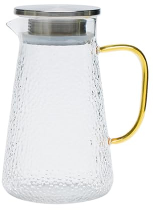 BESTYASH 1300ml Multi-function Cool-resistant Glass Water Carafe with Stainless Steel Lid, Household Juices Pitcher for Cold Beverages and Home Use
