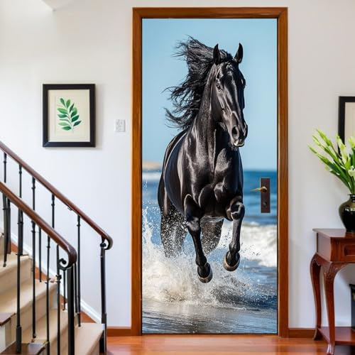 3D Türtapete Türfolie 90 x 200 cm Strandtiere Pferd Selbstklebend Türposter PVC Türaufkleber Blau Fototapete