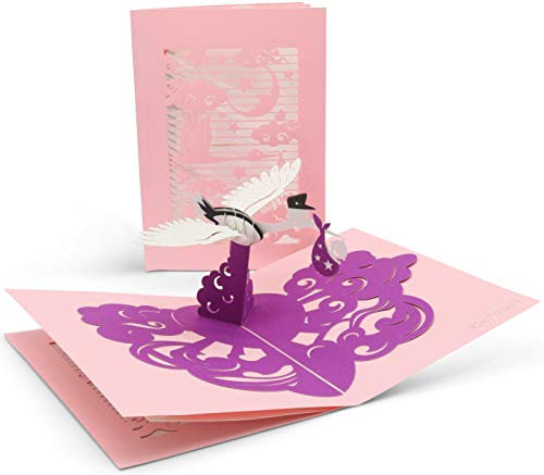 Glückwunschkarte zur Geburt mit extra Seite für Grüße - hochwertige Karte für Mädchen - lila 3D Pop-Up Geburtskarte für das Baby zur Gratulation