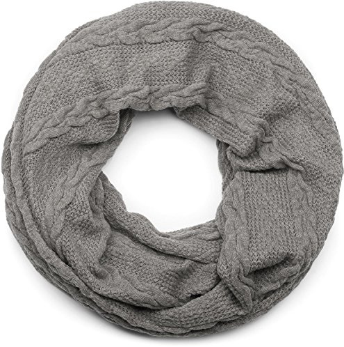 styleBREAKER Feinstrick Loop Schal mit Zopfmuster, Winter Schlauchschal, Loopschal, Strickschal, Unisex 01018151, Farbe:Grau
