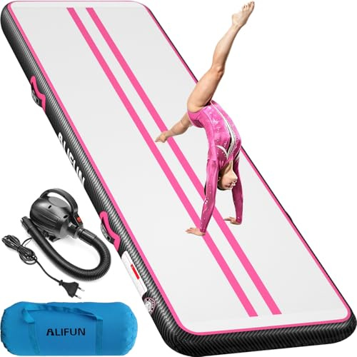 ALIFUN Air Matte Track, 2m/3m/4m/6m Aufblasbar Gymnastikmatte, Turnmatte, Tumbling Matten 10/20cm hoch mit Luftpumpe Geeignet für zu Hause,Fitnessstudio, Training, Cheerleading, Schwimmbad