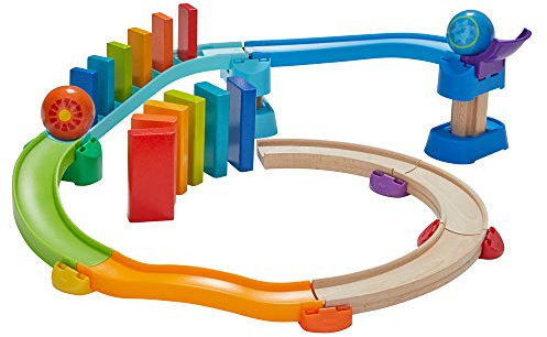HABA 305347 - Kullerbü - Kugelbahn Kringel-Domino, Kugelbahn aus Holz mit Kringelbahn und Dominotreppe, Holzspielzeug ab 2 Jahren