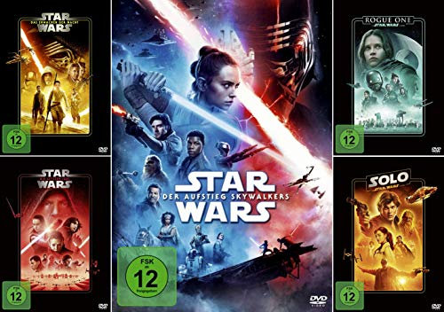 Star Wars Paket - Das Erwachen der Macht (7) + Die letzten Jedi (8) + Der Aufstieg Skywalkers (9) + (Rogue One + Solo - Star Wars Story) [5-DVD]