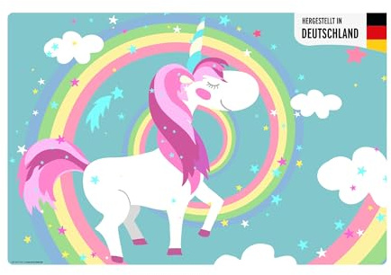 Schreibtischunterlage Kinder – “Einhorn mit Regenbogen“ – aus erstklassigem, strapazierfähigem Vinyl (Kunststoff) – 60 x 40 cm – Rutschfeste Schreibunterlage für besten Schutz – Made in Germany