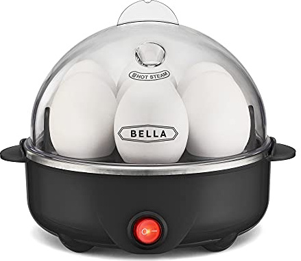 BELLA Egg Cooker, Rapid Boiler & Poacher, Meal Prep Essential, Family Sized Meals: Make Up To 7 Large Boiled Eggs, Dishwasher Safe Lid with Cool-Touch Handles, Poaching Tray Included, Black