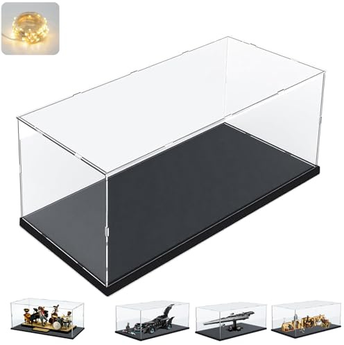 Vitrine Acrylique 3MM pour Collection pour Lego 76304 Batmobile 75425 75356 21334 75399 Figurine, Épaissie Boite Transparente Plexiglas Vitrines et Rangements avec LED, Noir Intérieur 50x20x20cm
