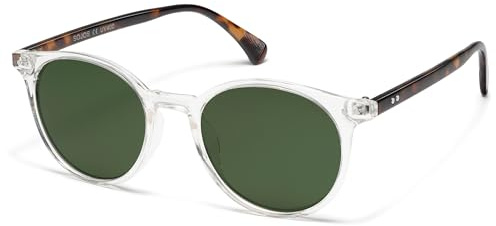 SOJOS Small Round Classic Polarized Sunglasses for Women Men Vintage Style UV400 Lens MAY SJ2113, Clear/Green