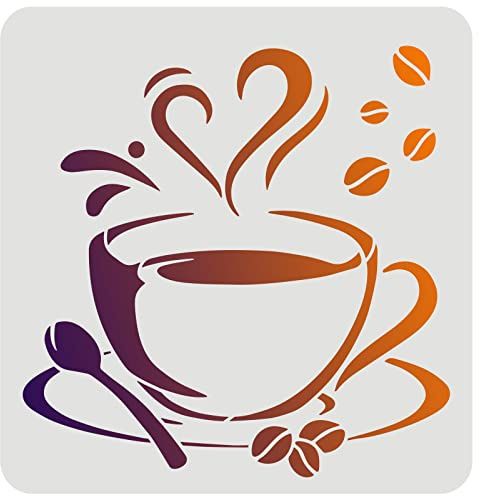 FINGERINSPIRE Kaffeetasse mit Dampfschablone 30 x 30 cm Wiederverwendbare Kaffeetassenschablone für Kaffeebardekoration Kaffeetassenschablone zum Malen auf Möbeln, Wänden, Stoffen, Papier