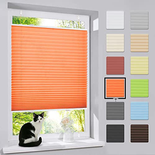 bobodeco Plissee ohne Bohren Klemmfix Faltrollo Jalousie Orange 40x120cm (BxH), Plisseerollo Sichtschutz und Sonnenschutz Blickdicht Easyfix lichtdurchlässig Rollo für Fenster & Tür