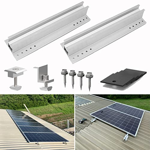Solarmodul Alu Halterung Befestigungssystem Trapezblech PV Befestigungsschiene Schiene 400MM Endklemme 30mm, Befestigungs-Set für 6 x Solarmodul