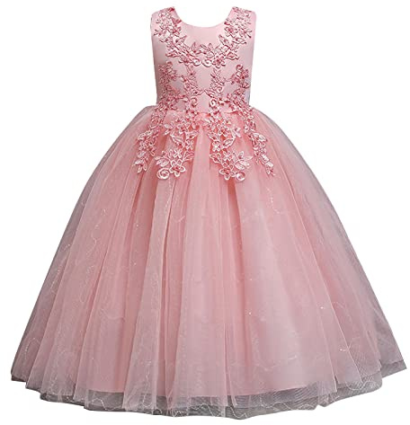 Flickklänning, spets, prinsessklänning, ärmlös, fyrkantig urringning, 3D-blommor, lång aftonklänning, collect, midja, tyllklänning, barn, bröllop, brudtärnor, klänningar, födelsedag, dopklänning,