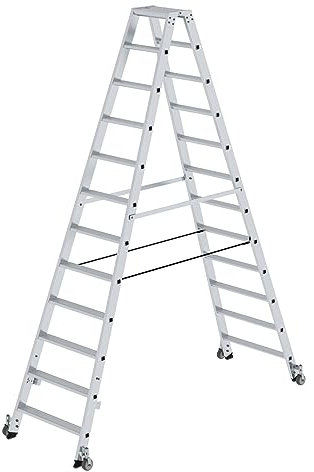 PROREGAL Stufen-Stehleiter | beidseitig begehbar | mit Rollen | 2x12 Stufen | Leiter, Teleskopleiter, Trittleiter, Bockleiter, Sprossen-Doppelleiter