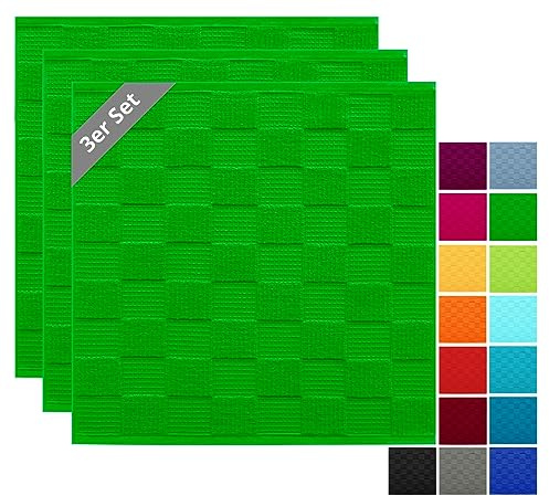 Lashuma Geschirrtücher 100% Baumwolle - Küchenhandtücher & Geschirrhandtücher 50x50 cm Waffelpique & Frottee Grün - Forst, 3er Set | 100% Baumwolle in schwerer 420 gsm Qualität, saugstarke Abtrockentücher im 3er Set für Geschirr und Hände