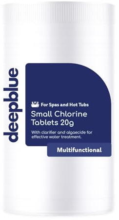 Deep Blue Pro - Multifunctional Mini 20g Chlorine Tablets 1kg With Floating dispenser and test strips. Stabilised clarifier pool water care | Made in UK | Swimming Pool & Spa Water