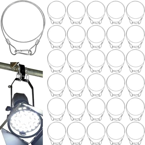 Tandefio 30 Pcs 32 Stage Lights Safety Cables with Loop Stainless Steel Security Wire Rope with Lock for Stage Lighting Dj Lighting Luggage Bike Bicycle 110lb Load Capacity
