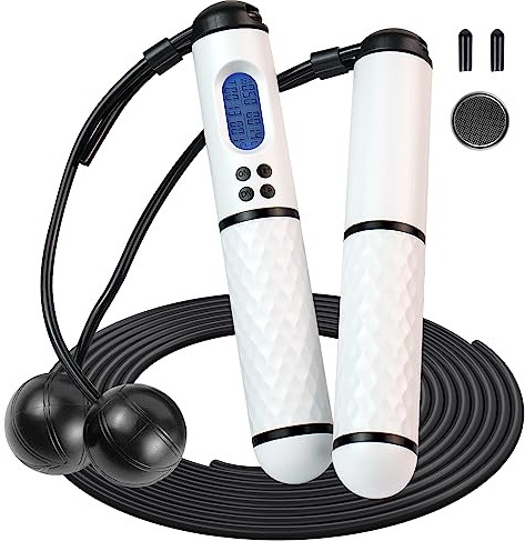 Haphome Corde a Sauter Sans Fil Sport - Corde a Sauter Sans Corde avec Compteur Calories et Minuterie LED écran Montrant,Poignées Antidérapantes Jump Rope Réglable pour Fitness Adulte,Enfant