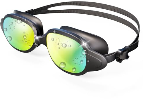 Hauibela Anti-Fog Schwimmbrille, Polarisiert Schwimmbrillen, Wasserdicht Ultraviolett-Schutzlinsen, Breites und klares Sichtfeld, Komfortabel Einstellbar, Unisex für Erwachsene - Blau