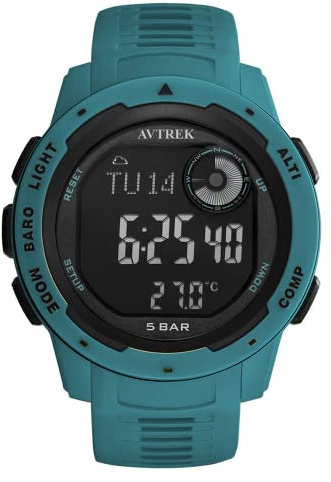 AVTREK Orologio sportivo multifunzione, con altimetro, barometro e termometro, 50 metri di impermeabilità, 12/24 ore, cronometro e sveglia (blu)